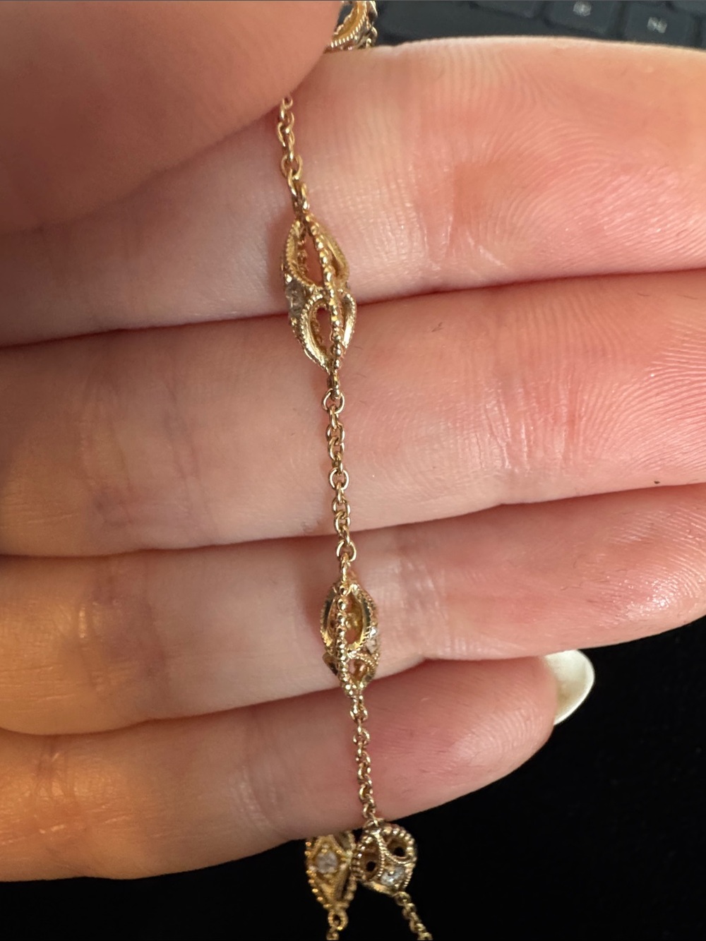 14k Gold and Diamond Marquise Station Bracelet 6” - Picture 4 of 5